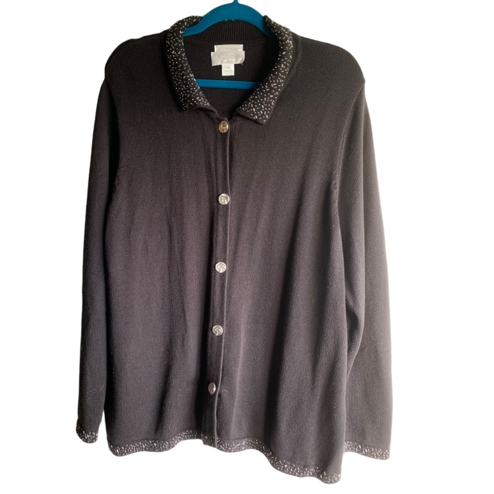 CJ Banks 🪩Sparkly Hand-Beaded Cardigan With Silvertone Buttons- Beautiful!